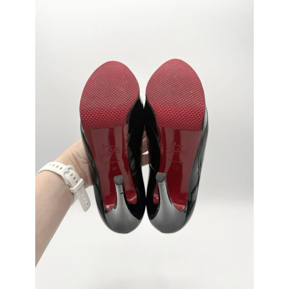 Christian Louboutin Black Patent Leather Lady Peep 150 Platform Heels Size EU 37